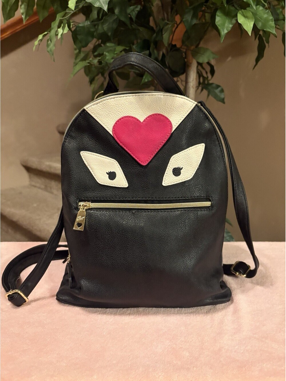 Betsey Johnson Halloween Monster Faux Leather Backpack Rare Black